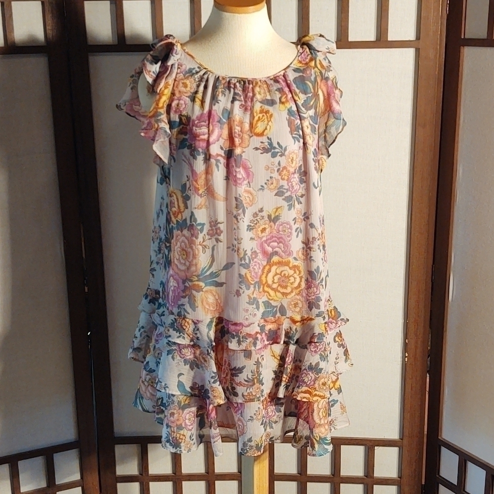Loft Floral Ruffled Purple Tent Dress Sz M